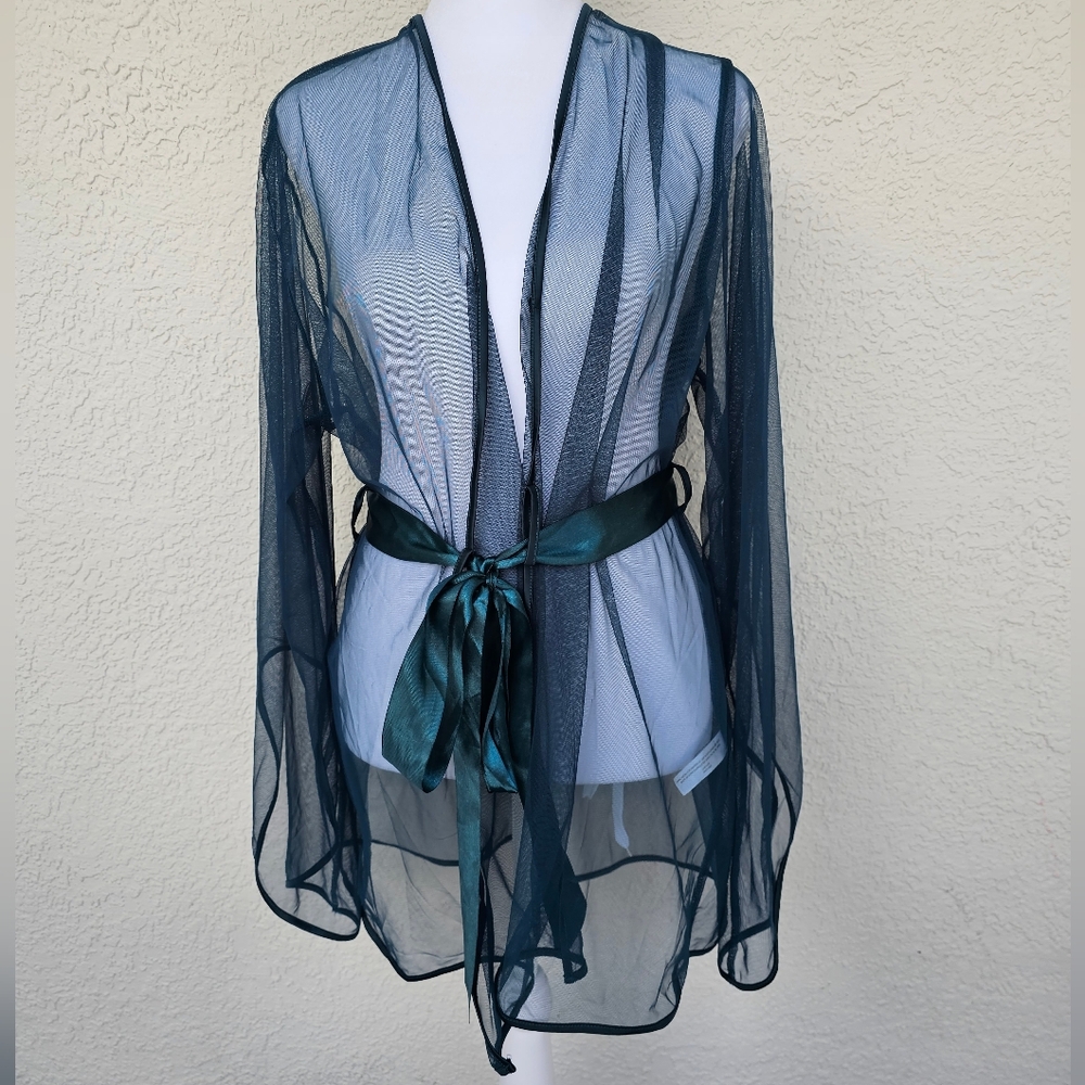 Oh La La Cheri Womens Sheer Robe Tulle Floral Embellished Back L/XL